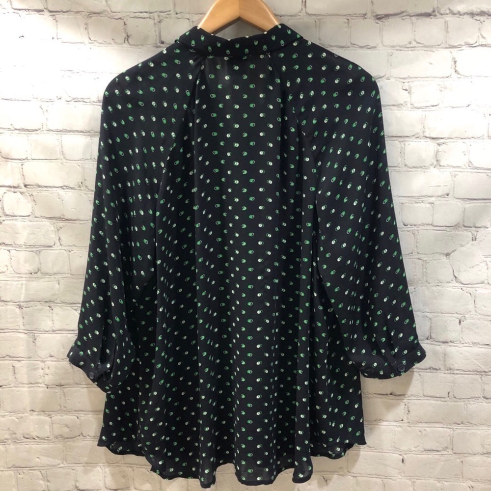 CAbi Martini Top Blouse Style #5019 Size Small Blue Green Button Front Polka Dot - Picture 4 of 10